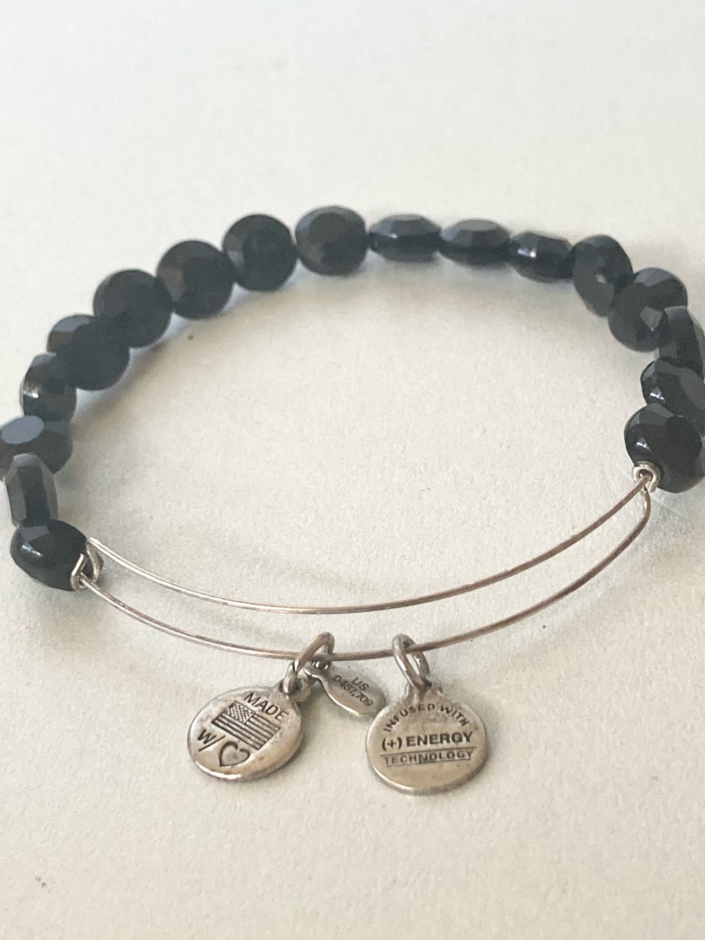 Alex and Ani Black Beaded Expandable preloved Bracelet Charms jewelry